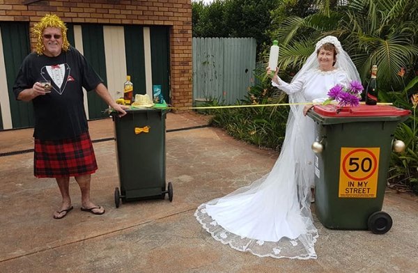 Australians dress up to take out trash  People in Australia dress up to take out trash and quarantine fun