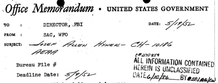FBI files: Dr. J. Allen Hynek wrote about the 