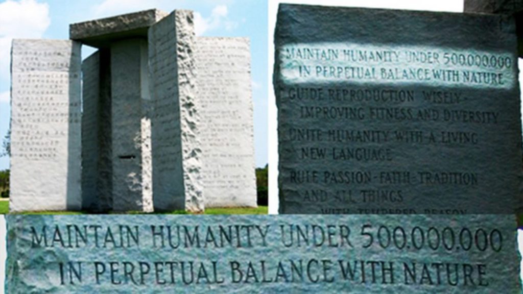 The 10 commandments of the New World Order carved in