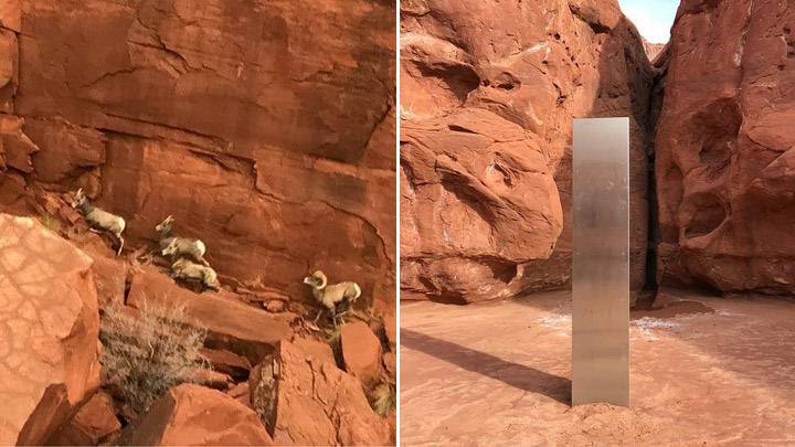 1606237242 Helicopter pilot finds strange metal monolith in remote part of
