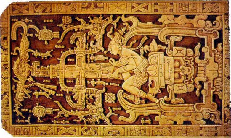 Engraving on the plate of the sarcophagus of King Pakal from Palenque.