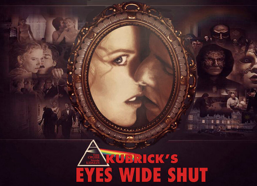 Poster for the movie Eyes Wide Open. The triangle on the poster is both a symbol of the Masonic pyramid and the "Lunar mission" - the letter "A" (Apollo 11 flight). In the lower right corner, the castle where the orgy took place is the director Childwickberry's personal castle.